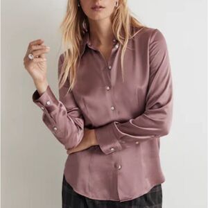 Madewell Darted Button Up Shirt in Satin Pink 4